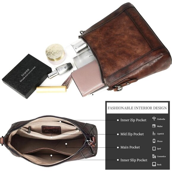 Women Coffee Genuine leather Imported Purses Handbag Crossbody Bags - Picture 6 of 7